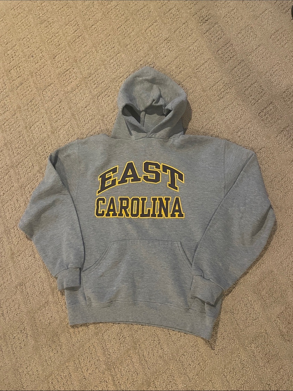 Russell Athletic Grey Hoodie with Yellow East Carolina Lettering